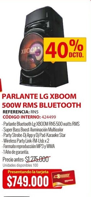 Parlante LG xboom 500W RMS bluetooth