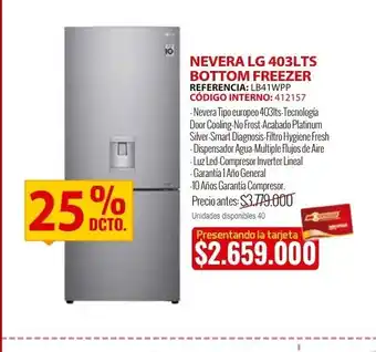 MercaCentro Nevera LG 403LTS bottom freezer oferta