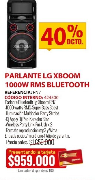 MercaCentro Parlante LG xboom 1000W RMS bluetooth oferta