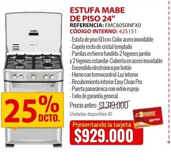 MercaCentro Estufa mabe de piso 24" oferta