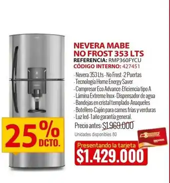 MercaCentro Nevera mabe no frost 353 LTS oferta