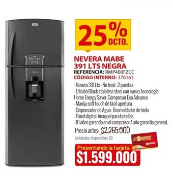 Nevera mabe 391 LTS negra