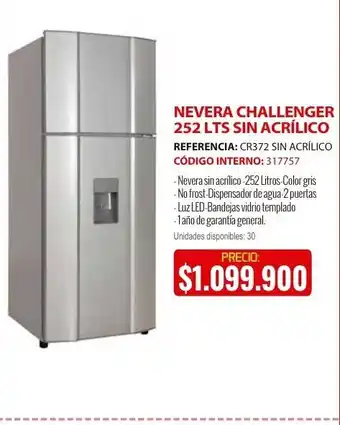 MercaCentro Nevera challenger 252 LTS sin acrilico oferta