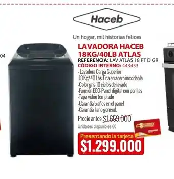 MercaCentro Lavadora haceb 18KG/40LB atlas oferta