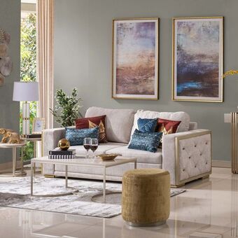 Muebles Jamar Sofá 3 puestos roma velvet marmol, champaña oferta