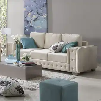Muebles Jamar Sofá 3 puestos living velvet suprema crudo, taupe perla oferta