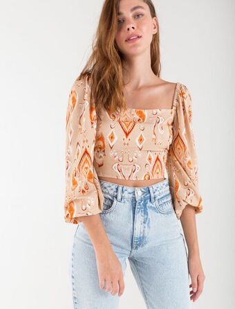Naf Naf Camisa cuello cuadrado con mangas abullonadas oferta