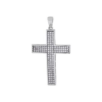 Kevin's Joyeros Cruz en oro blanco de 18 kilates, plana, con zircones oferta