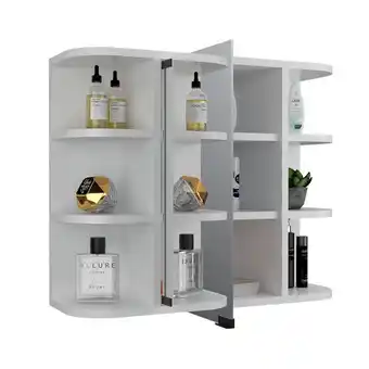 Estra Gabinete de baño delio, blanco, con una puerta de espejo abatibley seis entrepaños zf oferta