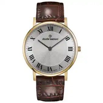 Kevin's Joyeros Reloj claude bernard analogo, para hombre, tablero redondo color plateado, estilo romanos, pulso cuero color café oferta