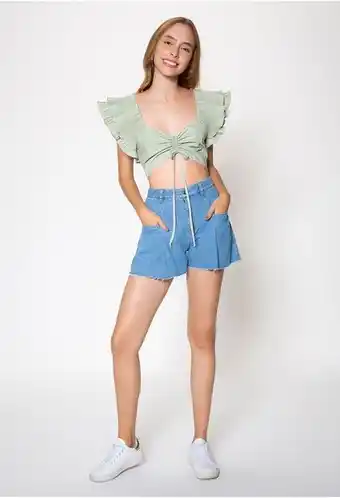ELA Crop top con manga plisada oferta