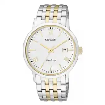 Kevin's Joyeros Reloj citizen analogo, para hombre, tablero redondo color blanco, estilo index + romano, pulso acero colores plateado y dorad oferta
