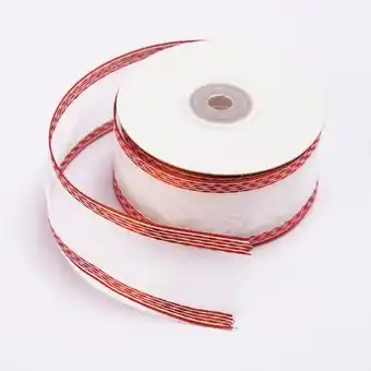 Panamericana Cinta de poliéster, 3.8 cm x 9 m, blanca con borde rojo oferta