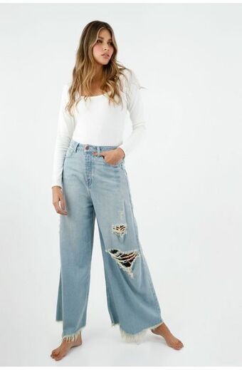 Tennis Jean azul wide leg para mujer oferta