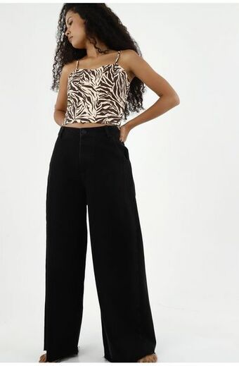 Tennis Jean negro wide leg para mujer oferta