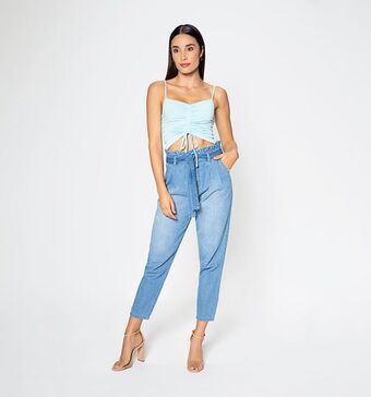 Studio F Blusa tiras y ruche en centro oferta