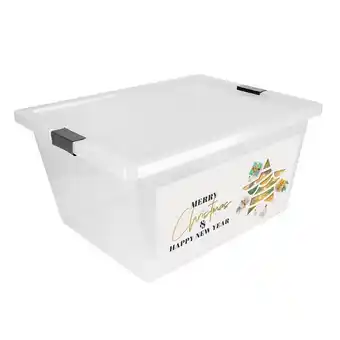 Caja organizadora con broches y ruedas 55l estrella de navidad-gris-natural