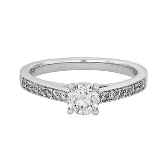 Kevin's Joyeros Anillo compromiso en oro blanco de 18 kilates, con diamante central de 0.50 ct y decoración en diamantes de 0.27 ct oferta