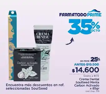 FarmaTodo SoulSeed Crema Dental Menta Carbon Activado x 85gr oferta