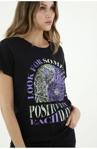 Tennis Camiseta negra estampada para mujer oferta
