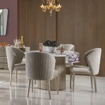 Muebles Jamar Comedor 4 puestos celta velvet crudo, champaña y blanco oferta