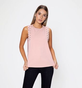 Studio F Blusa con sisa profunda y cristales oferta