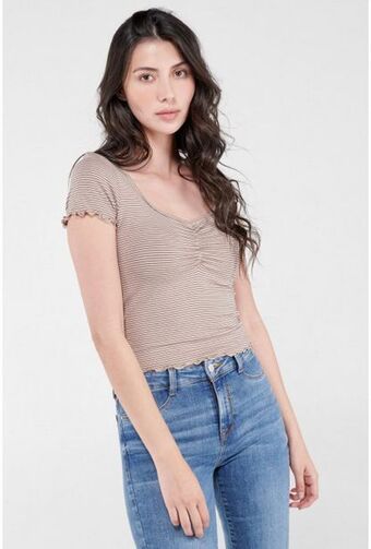 Koaj Camiseta unicolor manga corta a rayas con mini filetes oferta