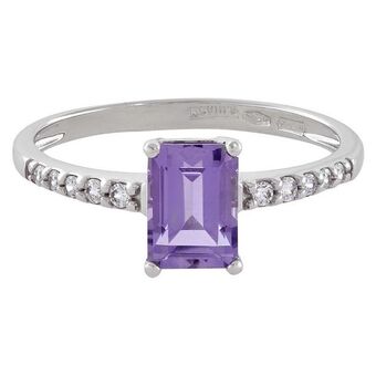 Kevin's Joyeros Anillo en oro blanco de 18 kilates, con amatista central y decoración en zircones oferta