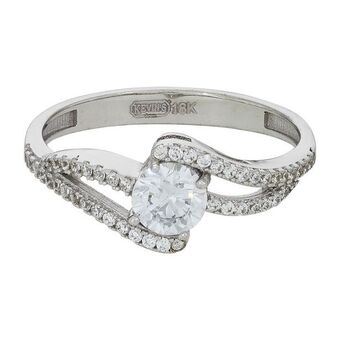 Kevin's Joyeros Anillo en oro blanco de 18 kilates, con zircon central y decoración en zircones oferta