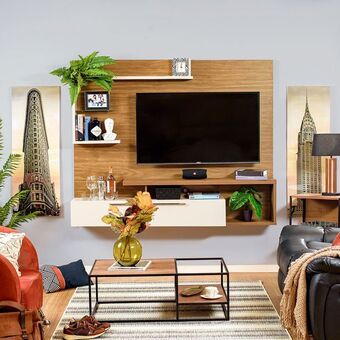 Muebles Jamar Panel de tv denzel natural, beige 182x146x34 oferta