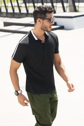 Pacífika Polo manga corta negro oferta