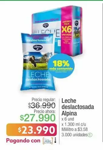 Jumbo Leche deslactosada alpina x 6 und x 1.300 ml c/u oferta