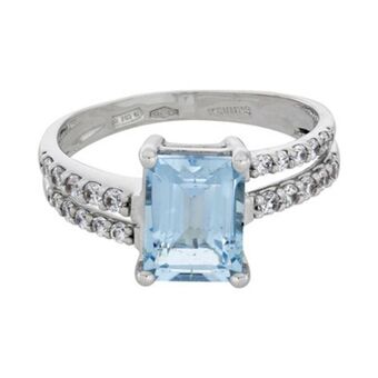 Kevin's Joyeros Anillo en oro blanco de 18 kilates, con topacio central y decoración en zircones oferta