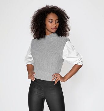Studio F Blusa tejida unicolor con hombreras cuel oferta