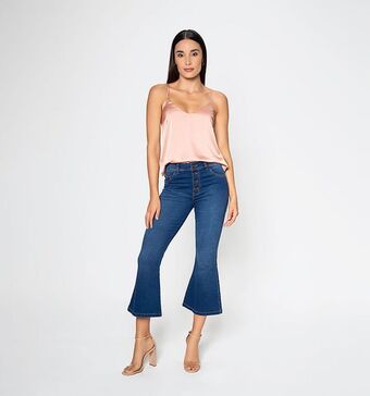 Studio F Jeans campana con boton a la vista oferta
