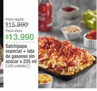 Jumbo Salchipapa especial + lata de gaseosa sin azúcar x 235 ml oferta
