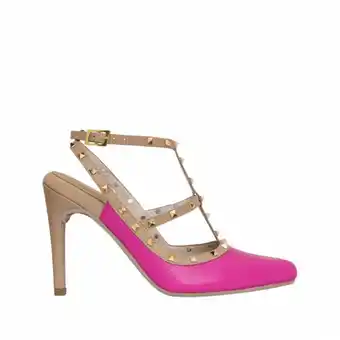 Bon-Bonite Tacones de tiras con apliques metalizados color frambuesa en cuero oferta