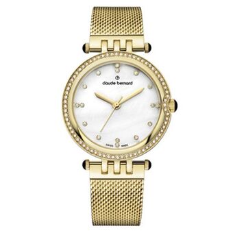 Kevin's Joyeros Reloj claude bernard analogo, para dama, tablero redondo color blanco, estilo puntos, pulso acero color dorado oferta