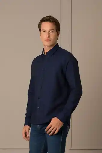 Vélez Camisa manga larga arandano para hombre lino sólido oferta