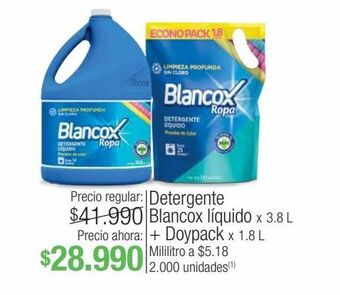 Jumbo Detergente blancox líquido x 3.8 l + doypack x 1.8 l oferta