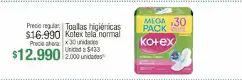 Jumbo Toallas higiénicas kotex tela normal x 30 unidades oferta