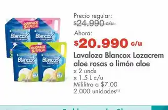 Metro Lavaloza blancox lozacrem aloe rosas o limón aloe x 2 unds x 1.5 l c/u oferta