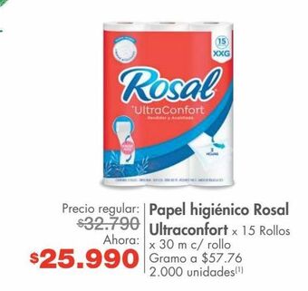Metro Papel higiénico rosal ultraconfort x 15 rollos x 30 m c/ rollo oferta