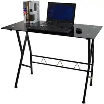 Estra Escritorio de metal pongo, vidrio negro, con amplio espacio de trabajo oferta