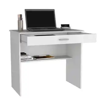 Escritorio eros, blanco, con cajón multiusos de correderas metálicas deslizables