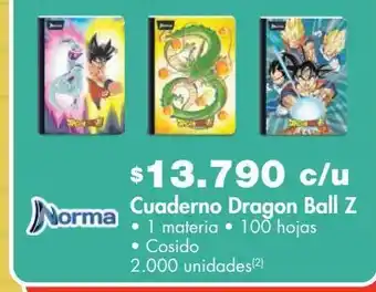 Metro Cuaderno dragon ball z • 1 materia • 100 hojas • cosido oferta