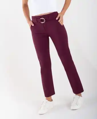 Naf Naf Pantalón para mujer café straight tiro alto con cinturón oferta