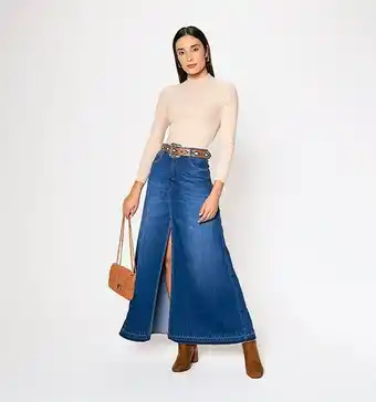 Studio F Falda larga indigo con abertura delanter oferta