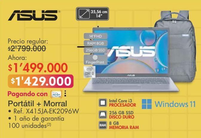 Metro Asus portátil + morral • ref. x415ja-ek2096w oferta