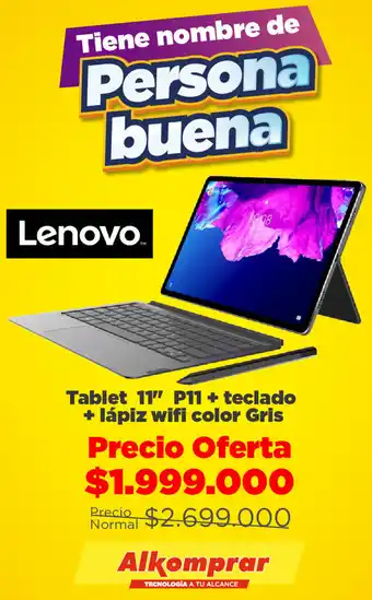 Alkomprar Lenovo Tablet 11" P11 + Teclado + Lápiz Wifi Color Gris oferta